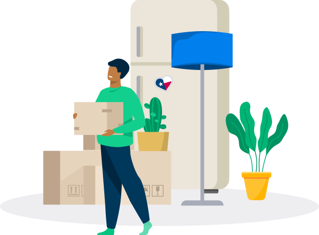 A man happily carrying a box in home